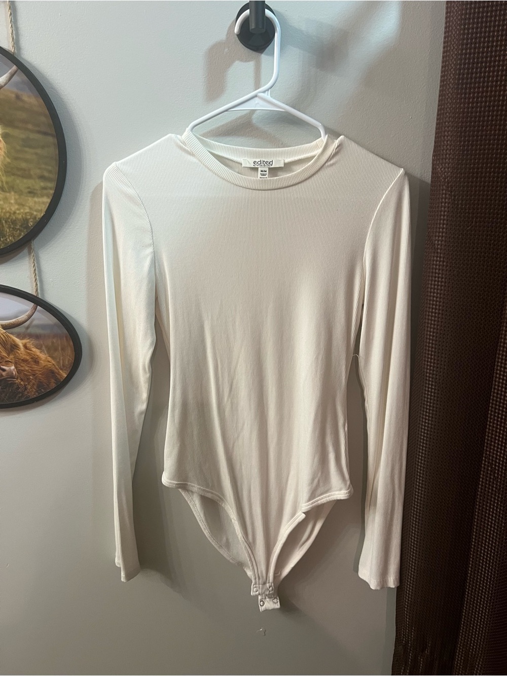 Edited Cream Long-Sleeve Ribbed Bodysuit